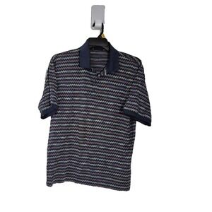Jeff Rose Polo Shirt Mens Large Multicolor Chevron Knit Made Italy Short Sleeve‎